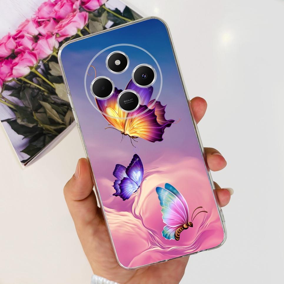 

Для XIaomi Redmi 14C / Poco C75 Задня кришка Метелик Квітка троянди Розкішний Дівчачий Чохол для телефону На Redmi 4C Прозорий М який ТПУ Прозора Накладка XIaomi Redmi 14C