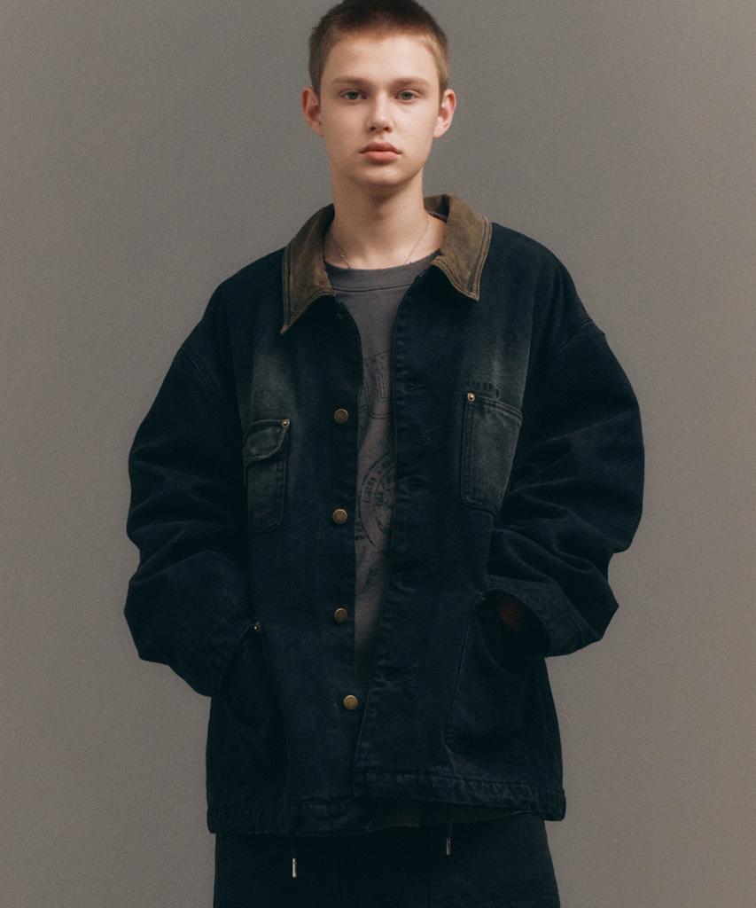 Big Union Distressed Canvas Work Jacket (Black)