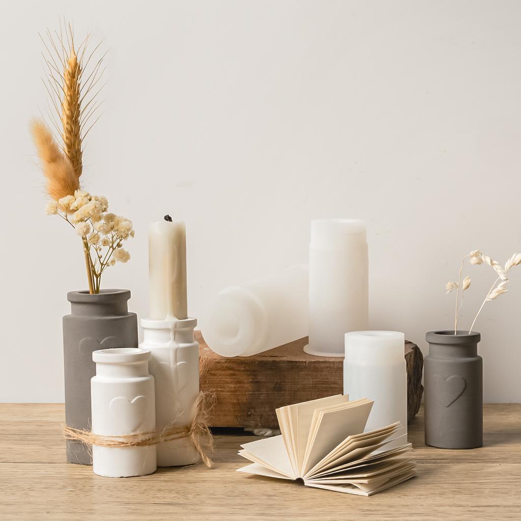 Candle Holders and Dried Flower Vases Silicone Molds Love Bottle Resin Mold Handmade Cylinder Candlestick Crafts Concrete Mould