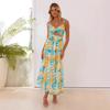 Abito lungo da donna alla moda con scollo all'americana senza maniche per le vacanze
