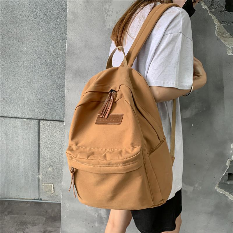 Simple Color Solid Letter Decoration Student Leisure Backpack For School