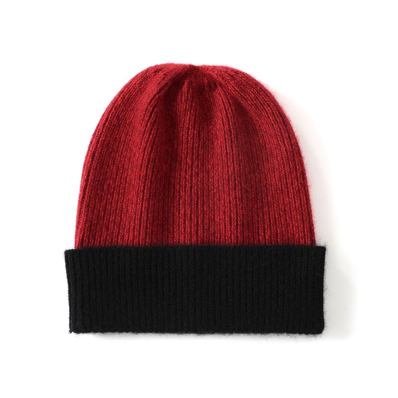 Cashmere Autumn and Winter New Style Women's High End Color Blocked Striped Warm Fashion Knitted Casual Toe Head Cuff Hat