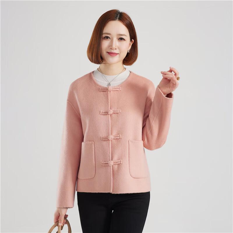 

Женское короткое пальто свободного кроя в китайском стиле из смеси шерсти и верблюжьей шерсти L