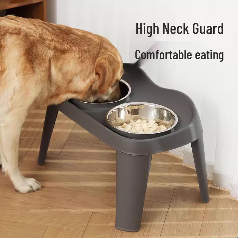 Stainless Steel Anti-Spill Double Dog Bowl with Neck Protection for Medium and Large Dogs