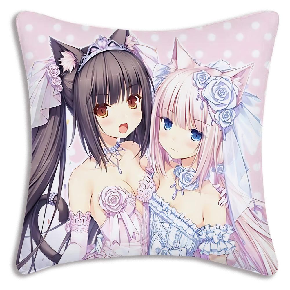 Anime N-Nekoparas Pillow Covers Cartoon Sofa Decorative Home Double-sided Printing Short Plush Cute Cushion Cover
