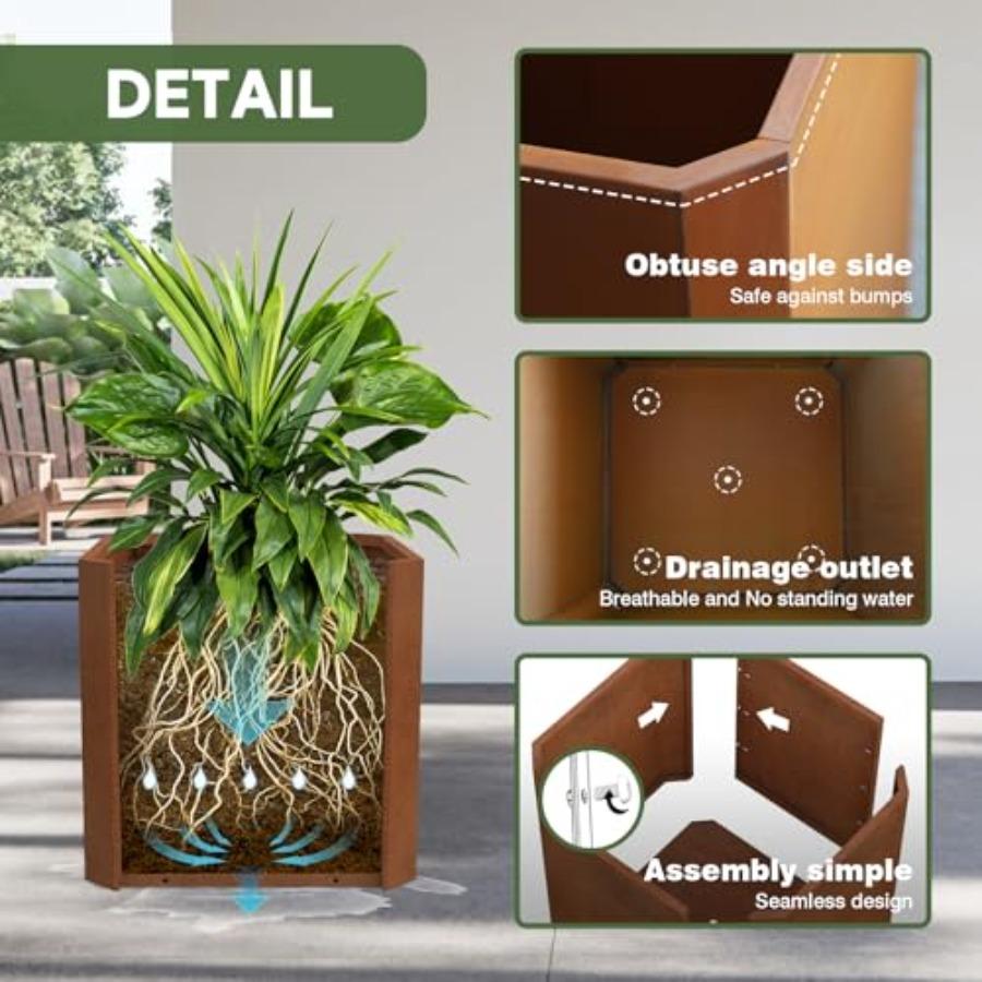 Corten Steel Planter Box 26x26x26 Large Square Plant Pot Outdoor Indoor Heavy Duty Rustic Metal Flower Pot for Patio Porch Deck