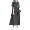 Long Cotton Linen Relaxed Plus Sizes [ODFMCE] Women's Short-Sleeved Dress, Summer, Blend, Lightweight, Casual, Fit, (JP, Alphabet, 2XL, Gray)