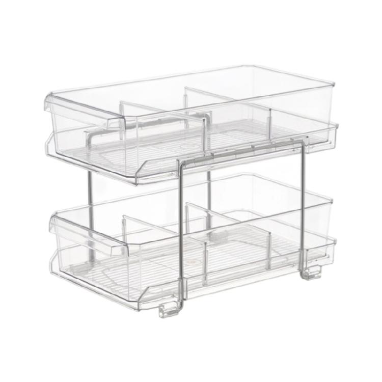 2 Tiers Kitchen Bathroom Storage Rack Under Sink Storage Box Slide Out Clear Storage Container With Dividers Enduring