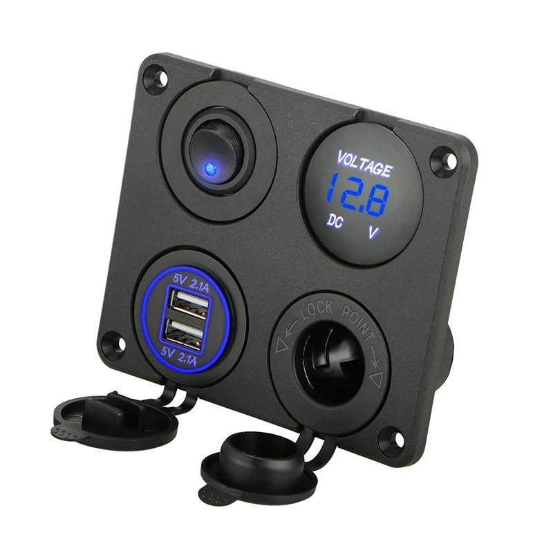 

Автомобильное зарядное устройство 4 в 1, двойной сабвуфер и вольтметр 4,2 А, 12 В, прикуриватель и светодиодный выключатель, подходит для лодки, автофургона, грузовика синий