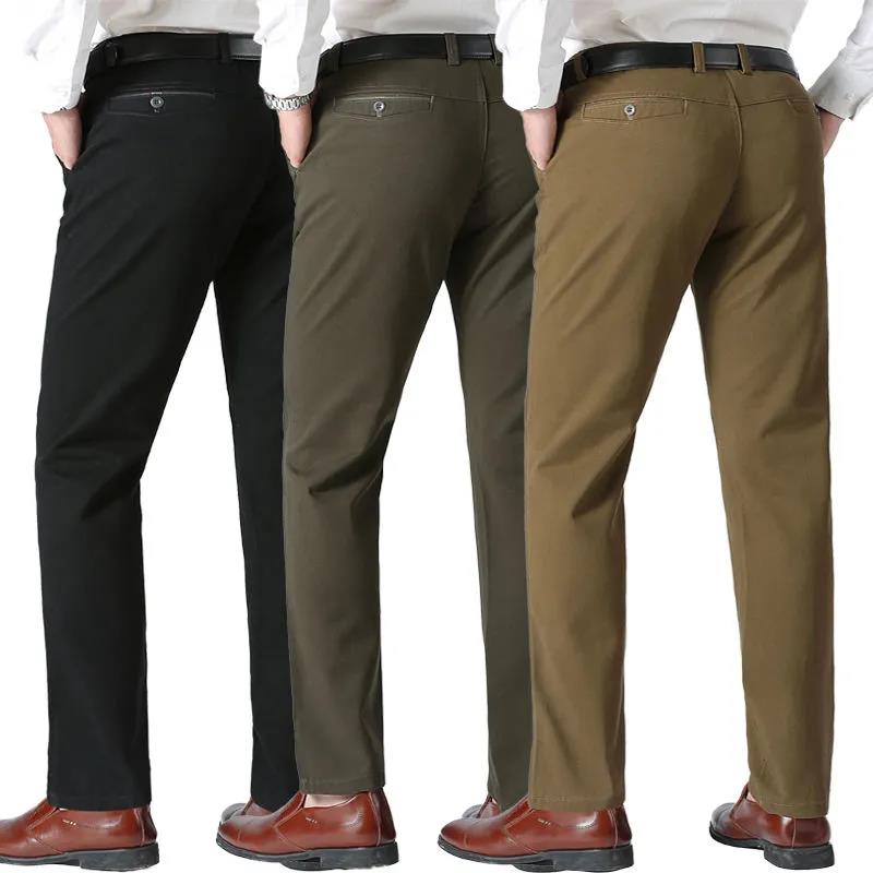 Autumn Middle-aged Men's Cotton Casual Pants Men's High Waist Straight Trousers Casual Men's Trousers