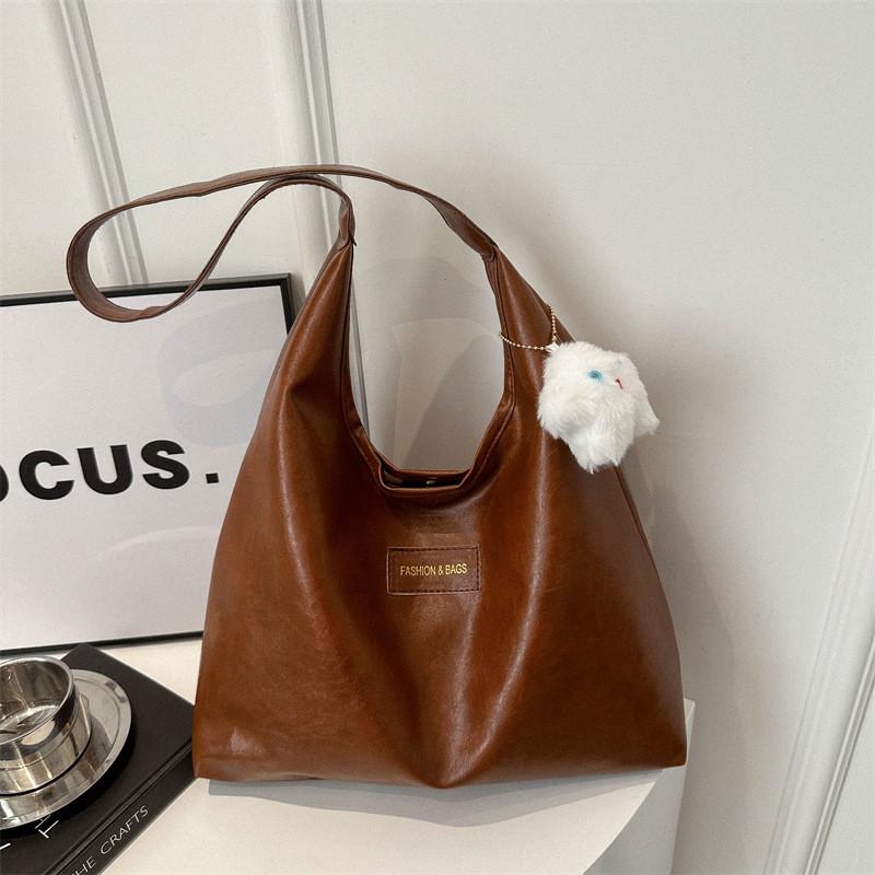 Retro Chic Tote Bag For Women Fashionable Large Capacity Casual Handbag In Black Brown White