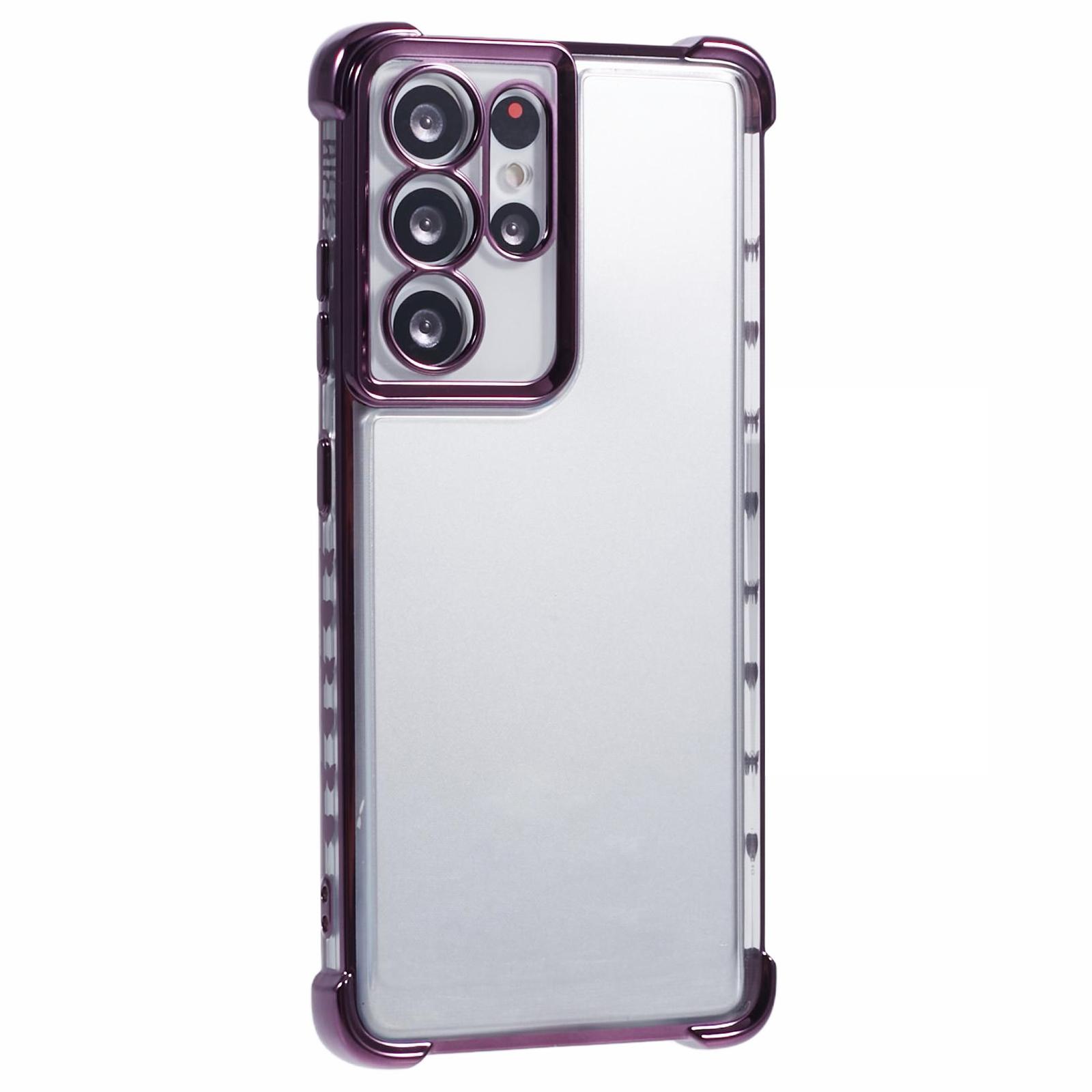 

For Samsung Galaxy S21 Ultra 5G Clear Case TPU Back Phone Cover Electroplating Love Heart Dark Purple