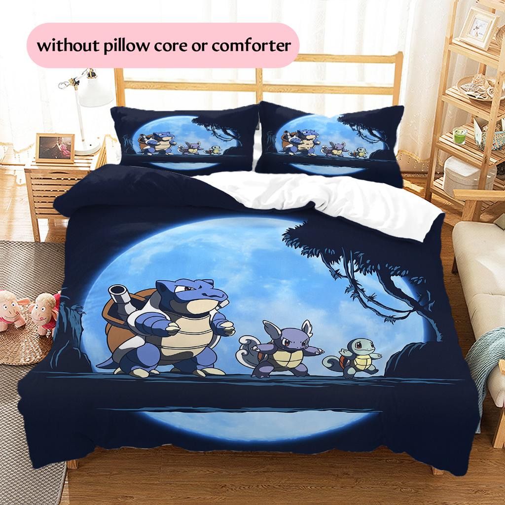 Pokémon Cartoon Pattern Bedding Home Decoration Birthday Gift (1 * duvet cover + 2 * pillowcase, without core)