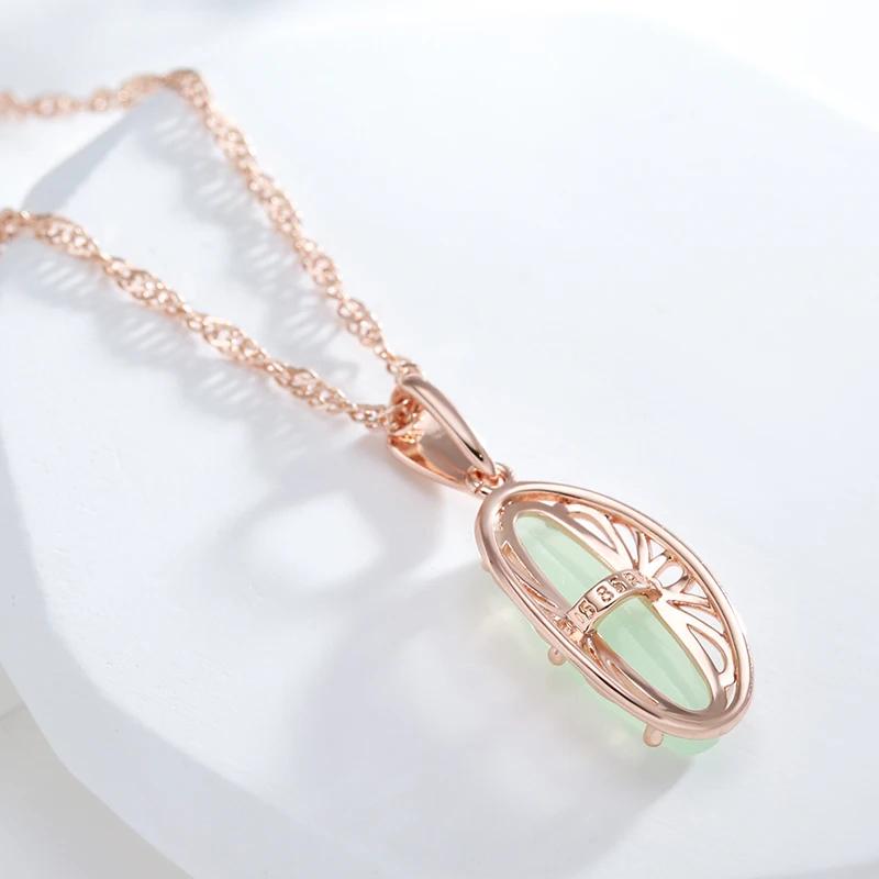 Oval Red Natural Zircon Pendant Necklace For Women Fashion  Rose Gold Color High Quality Daily Fine Vintage Jewelry