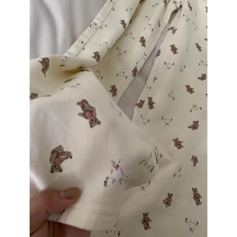 High Street cartoon bear floral jeans women's new straight loose drape floor wide-leg pants