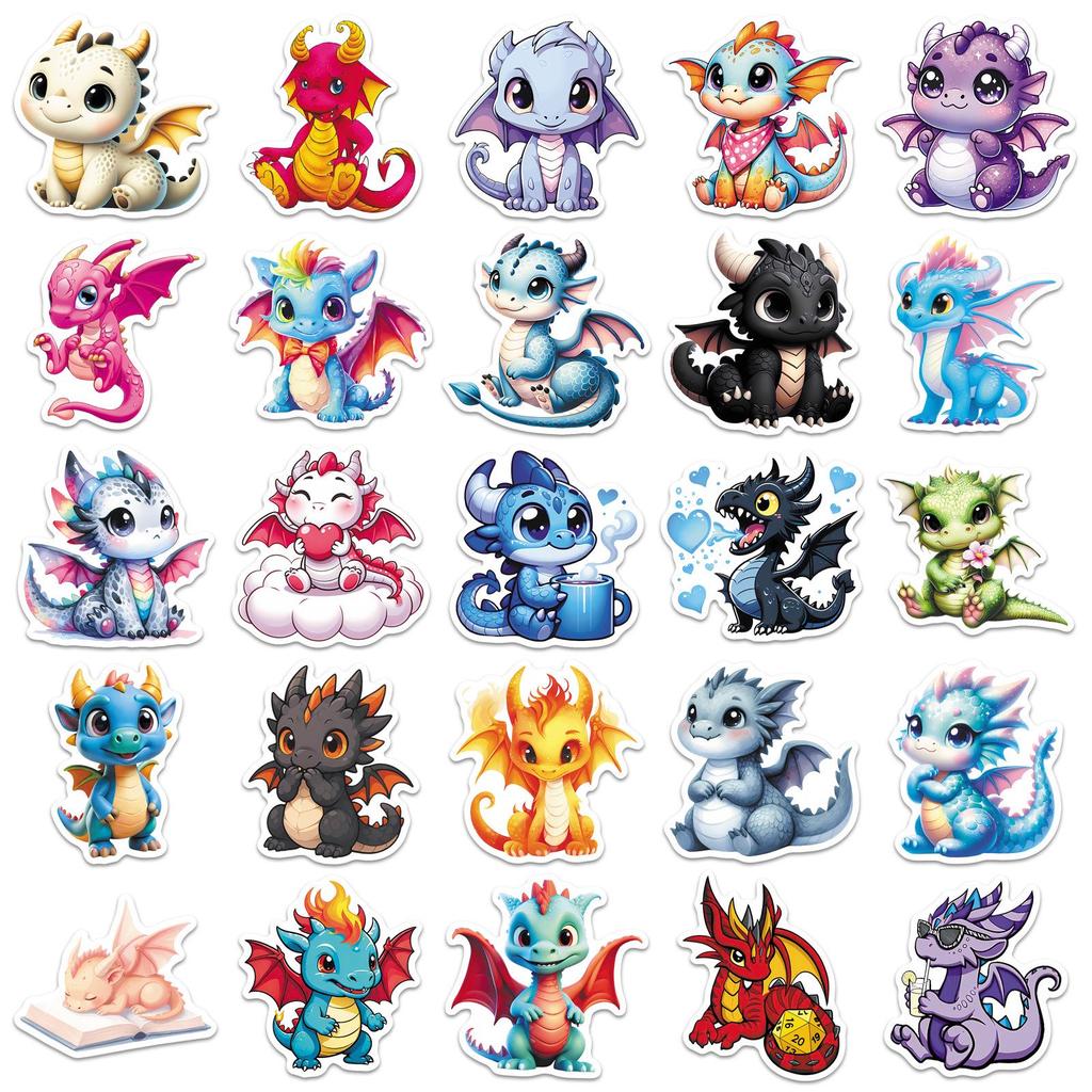 50 Adorable Dragon Cartoon Stickers for Phone, Guitar, Desktop & Headphones