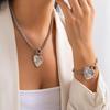 Heart Diamond Metal Pendant Necklace with Spring Clasp and Clavicle Chain - European & American Light Luxury Style
