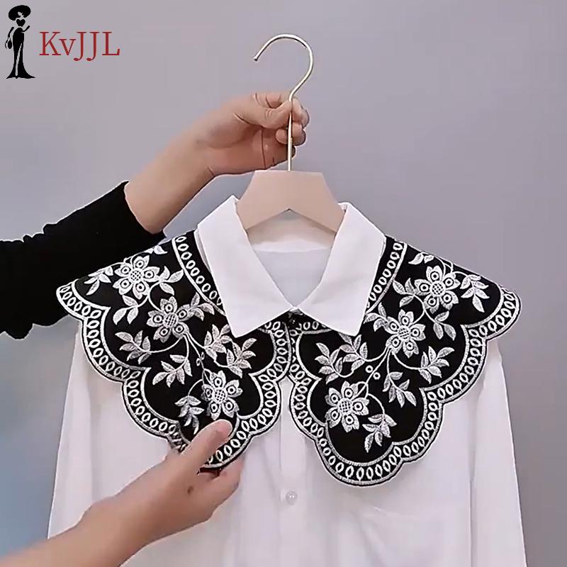 Women Fake Collar Shawl Detachable Blouse Decoration Lace Romantic Flower Embroidery Multi-layer False Collar Shirt Collar