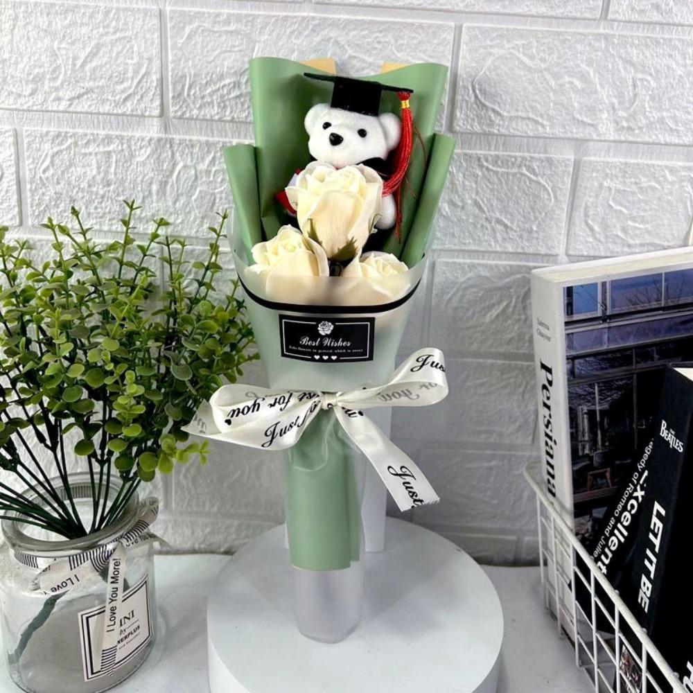 Rose Sunflower Soap Flower Sunflower Cartoon Lovely Bear Chic Animal Bouquet  Graduation Ceremony