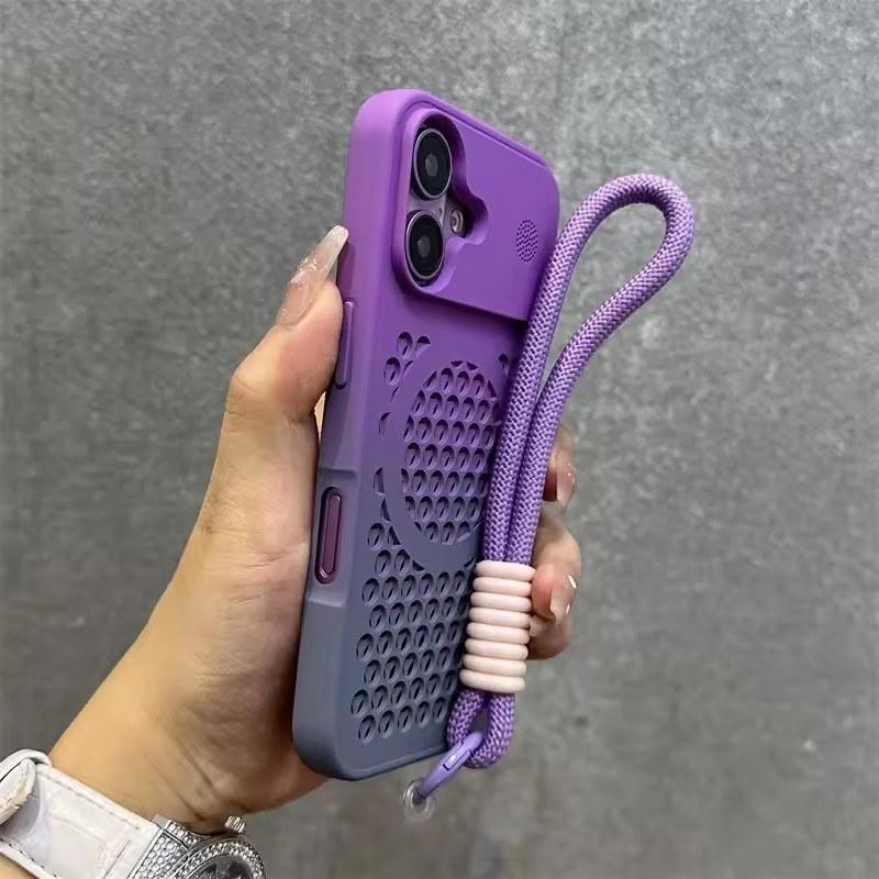 

Чехол-ремешок Magsafe Gradient для iPhone 16 15 14 Pro Max Plus 13 12 11, рассеивающий тепло, ремешок для запястья, чехол для ароматерапии iPhone 14 Pro Max