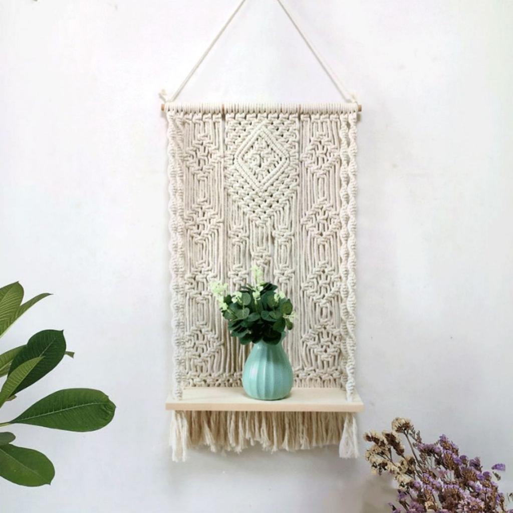 Wall Hanging Shelves Plant Shelf Rope Wooden Hanging Storage Floating Shelves Macrame Wall Hanging Shelf For Bedroom Bathroom Living Room