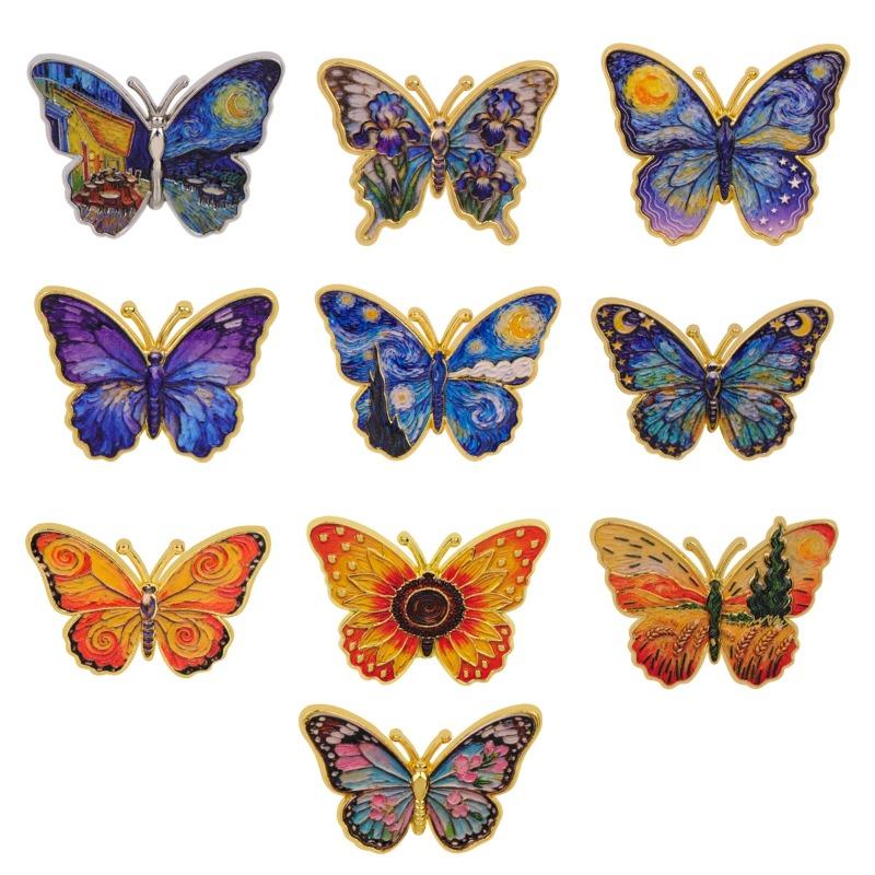 

10pcs Van Gogh S Oil Painting Enamel Pin Butterfly Lapel Pins and Badges for Clothing Backpacks and As Decorative Jewelry Gifts