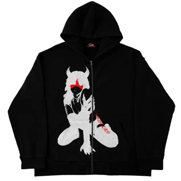 Y2K dark cross-border personality street loose pocket women's top sports zipper cardigan goth hoodie cardigan