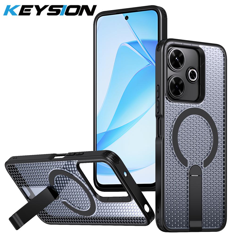 

KEYSION Hollow Heat Dissipation Magnetic Case for Redmi 13 12 5G Cooling Hide Stand Shockproof Phone Cover for Xiaomi POCO M6 4G for Redmi 13 чёрный