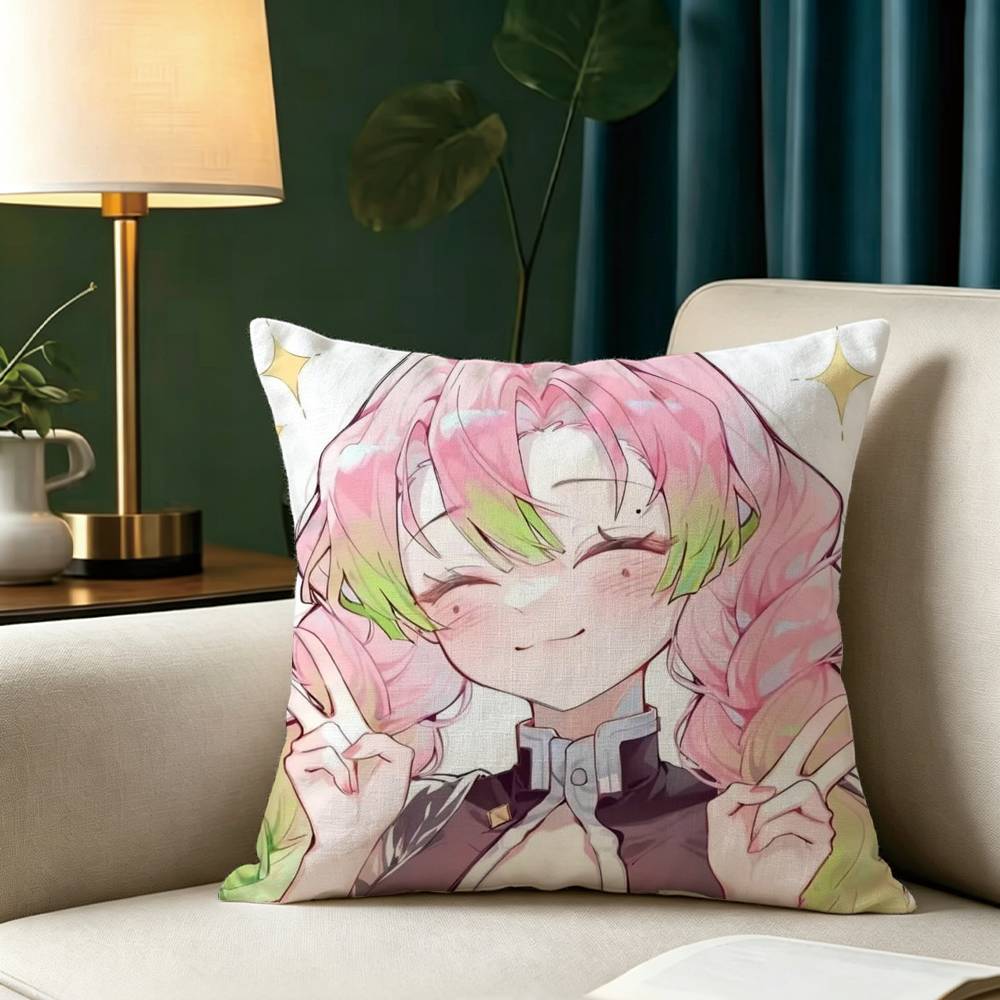 Anime K-Kanroji M-Cute M-Mitsuri Pillow Case Square Double-Sided Sofa Cushion Cover Bedroom Bedside Pillow