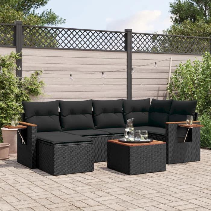 VidaXL Garden Lounge Set with Cushions 7 Pcs, Patio Sofas, Patio Furniture Set, Outdoor Furniture, Black 3259423