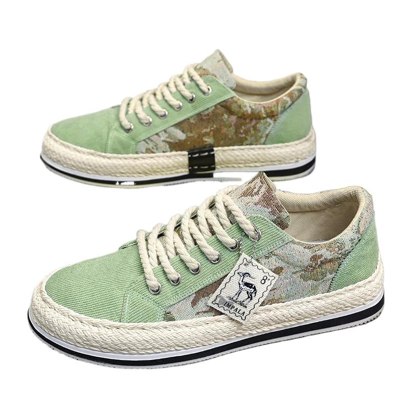 Zapatos Deportivos de Moda para Hombre Lona Plana Patrón Geométrico Cordones Zapatillas Nuevas 2024 Moda Mocasines de Tela de Lino Pescador