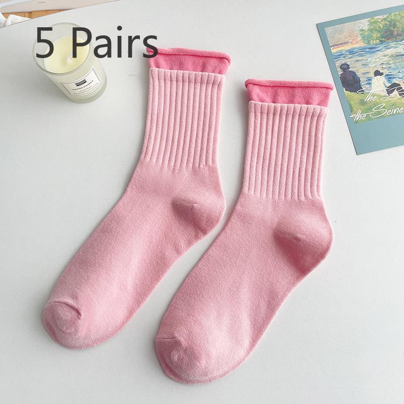 

5 пар женских осенних пэчворк-носков двойного карамельного цвета средней длины 5 Pairs розовый