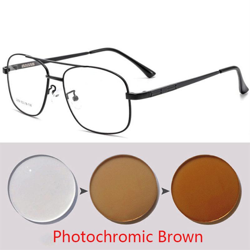 Legierungsbrille Herren groß Quadratisch Myopie Rezeptbrille Damen Metall Voll Optische Brille 2256 SPH 0 -0.5 -0.75 -1.0 BIS -6.0