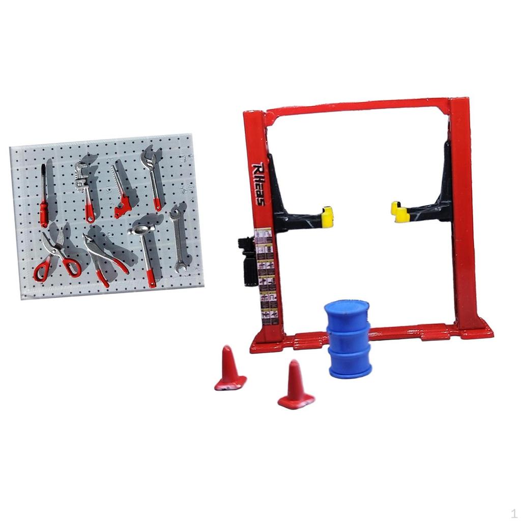 1/64 Diorama Car Garage Maintenance Tools Architecture Model Realistic Traffic Cones Lift Gantry