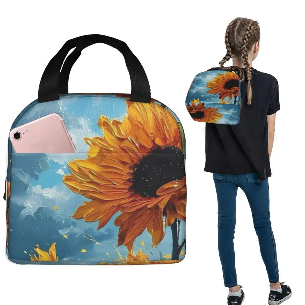 Vibrant Sunflower Vintage Oil Painting Insulated Lunch Bag for Women Children Portable Food Boxes Thermal Lunch Box Tote