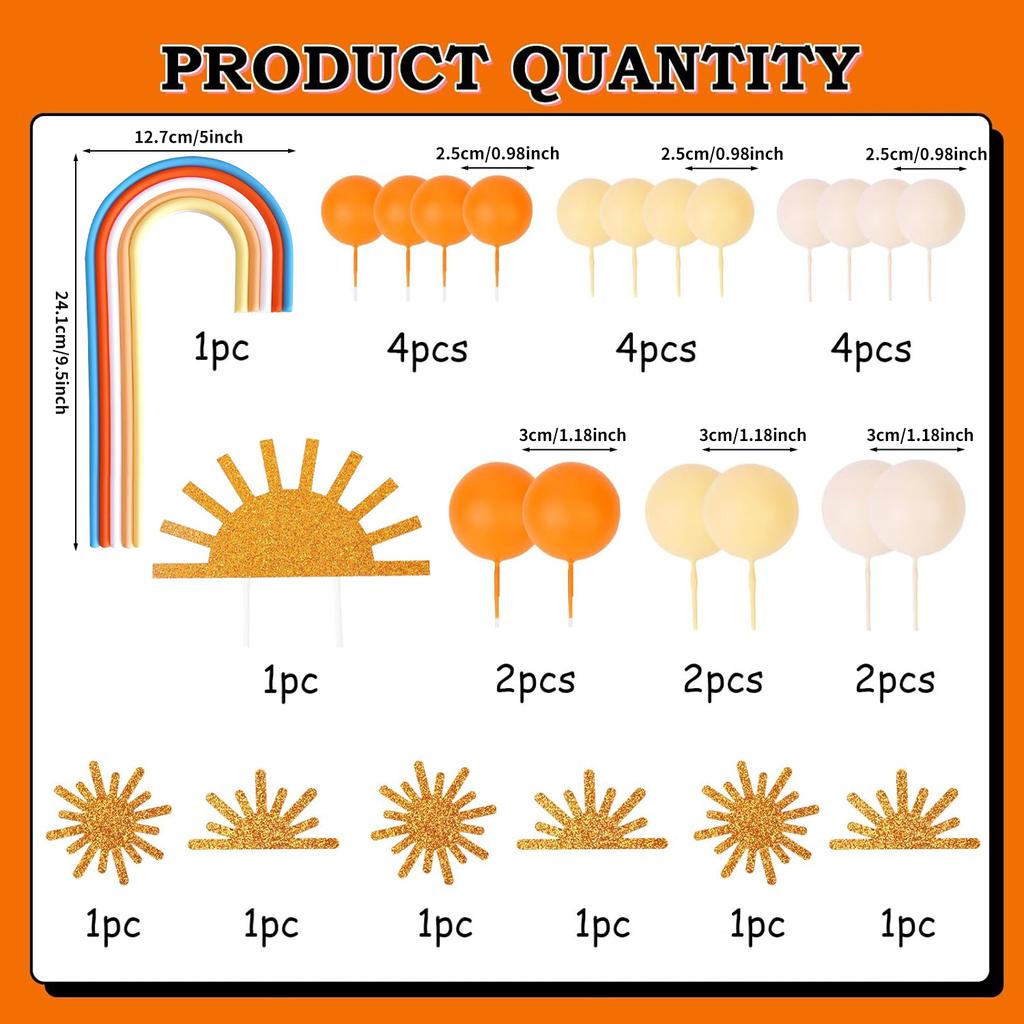 26pcs Sun Cake Golden Sun Cake Cupcake Toppers Ball Dessert Picks, Sun Theme Birthday Party Baby Shower Celebration Photo Props