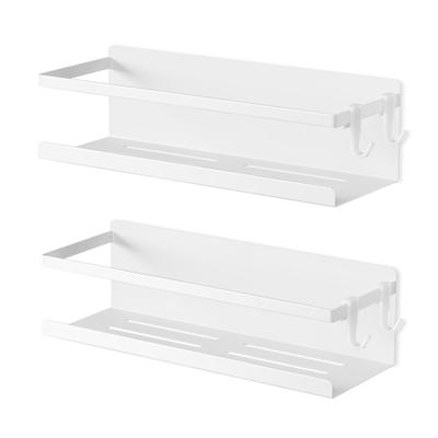 Kitsure Magnetic Basket Set of 2 Bathroom Racks with Storage with and Fits and Washing 28cm W X 10cm D X 8cm White - Hooks, Wall-Mounted Auto-Draining