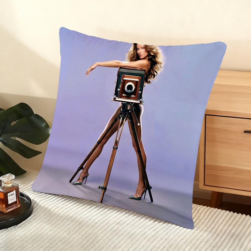 Cushion Cover Silky Short Plush Home Sofa Cushion Cover - Invisible Zipper Home Decoration Gisele Bundchen Model