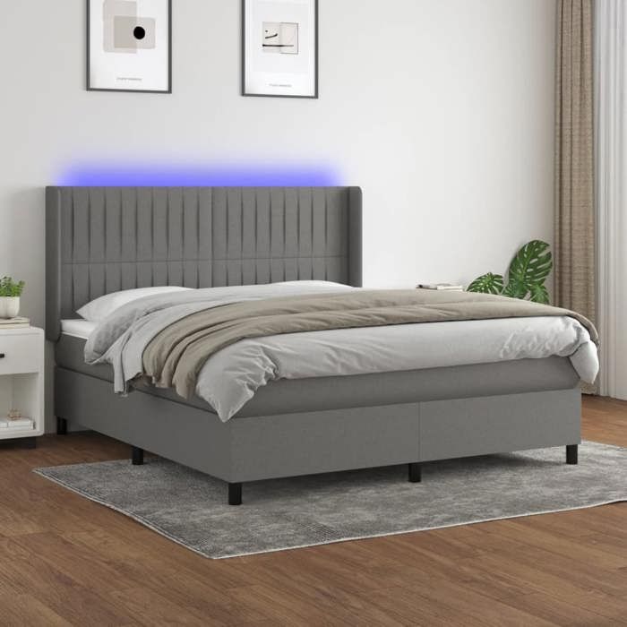 VidaXL Slatted Bed Base with Mattress and LED, Upholstered Bed, Double Bed, Adult Bed for Interior Bedroom, 3138486