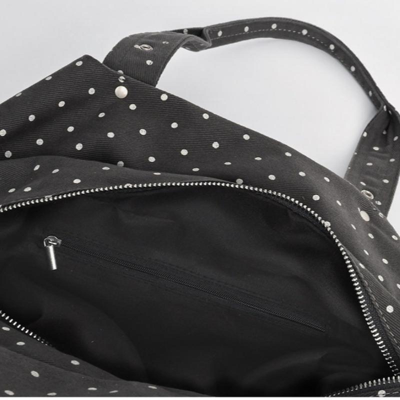Large Capacity Polka Dot Tote Bag Women's Commuter Casual Shoulder Bag Heart Charm Leisure Bag Soft Canvas Square Shape
