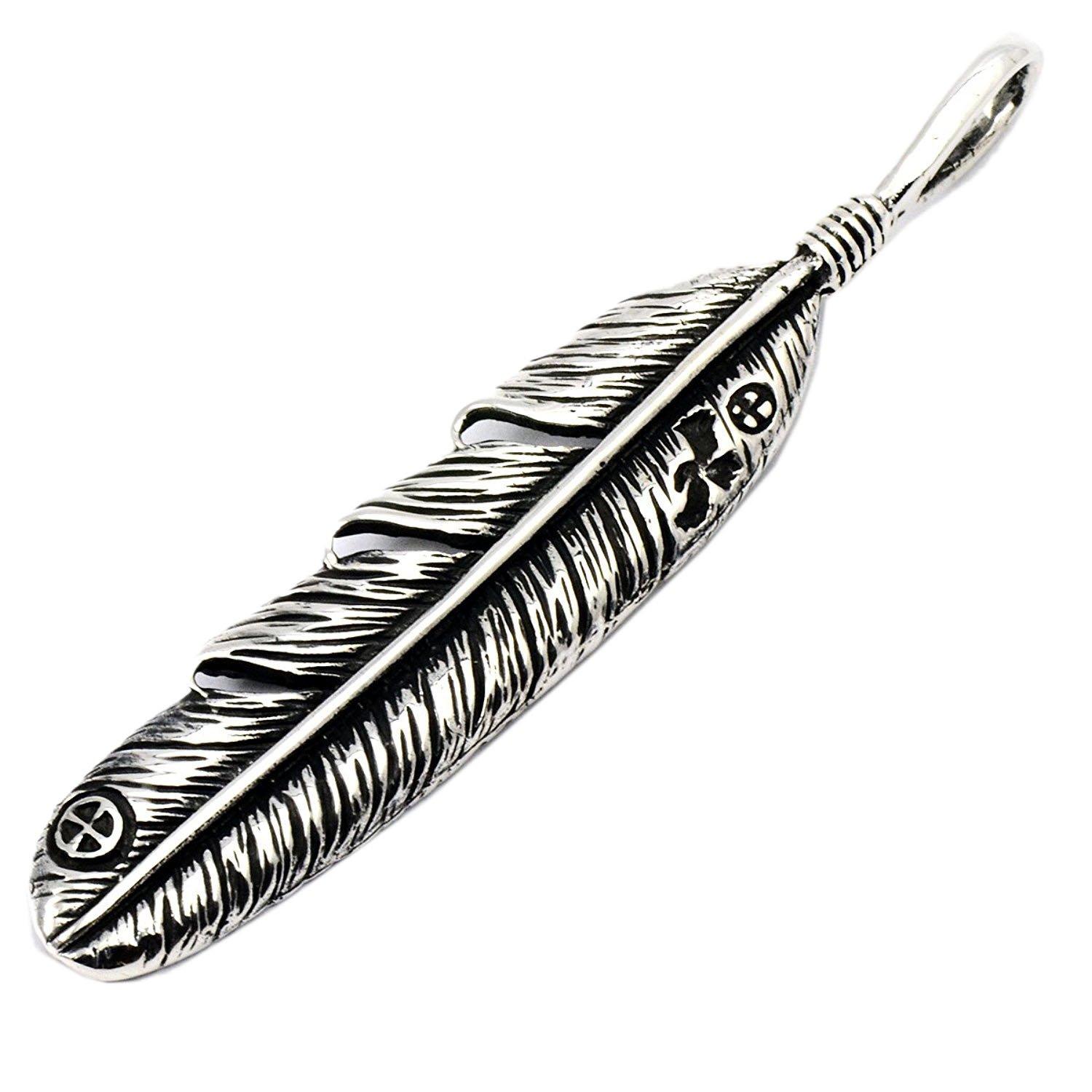 [STERLING SILVER 925] Silver Indian Feather Native American Pendant for Men and Women AMTHGTO-007