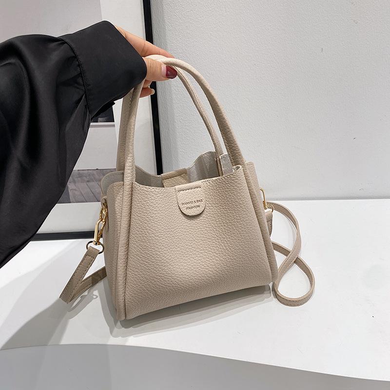Fashion Soft Leather Handbag with Textured Surface Detachable Strap Gold Hardware Crossbody Bag Versatile Bucket Shoulder Purse