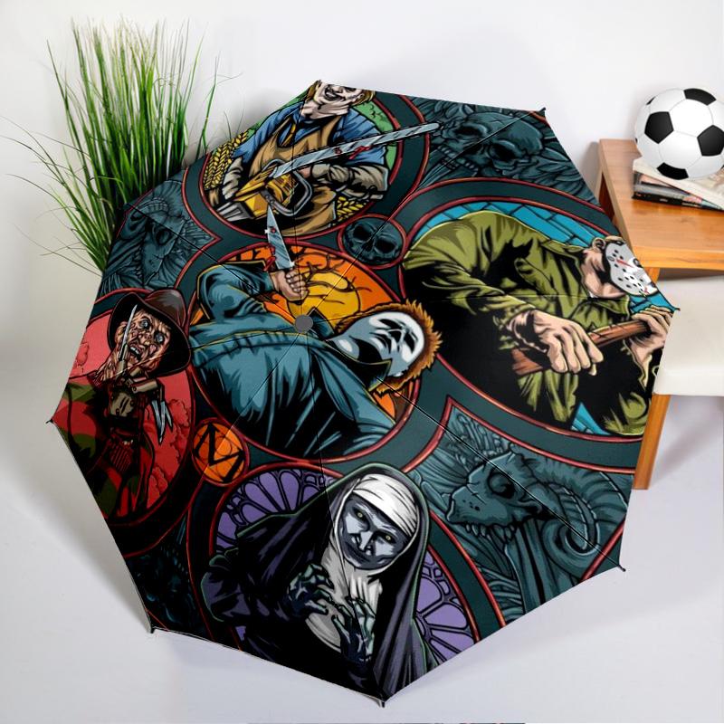 Horror Movie Characters Umbrella Folding umbrella, automatic umbrella 8-Frame for Travel, camping Use Gift for Halloween Christmas