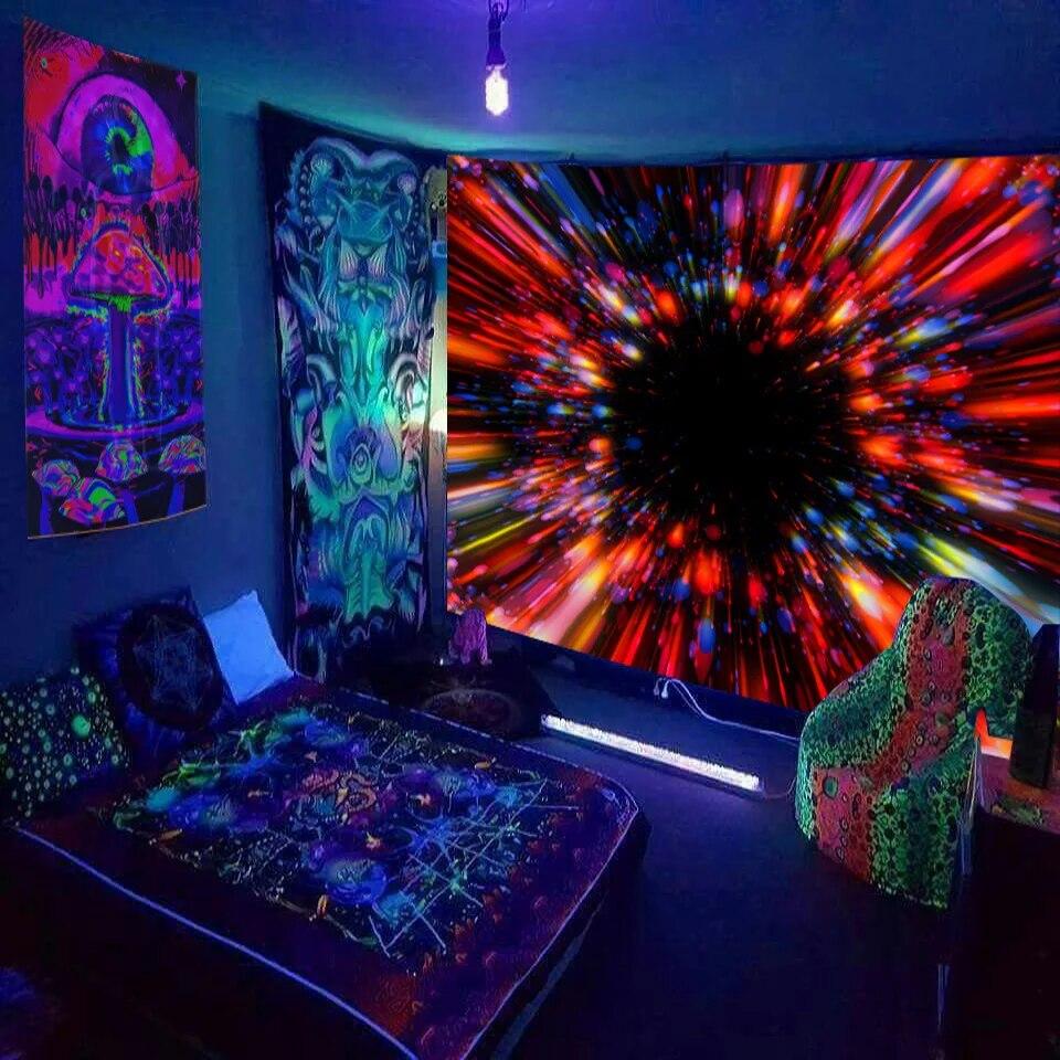 Mysterious Universe Starry Space Psychedelic Fluorescent Tapestry Wall Hanging  Trees and Stars Bedroom