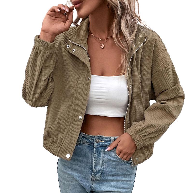 Yiyi Women's Stand-Up Collar Corduroy Jacket - 2025 Autumn/Winter European & American Style