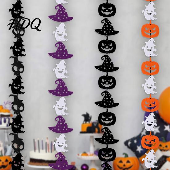 Felt Halloween Bunting Party Hanging Garland Creepy Pumpkin Ghost Skull Witch Hat Festival Celebration Decor Streamer Horror Banner Backdrop