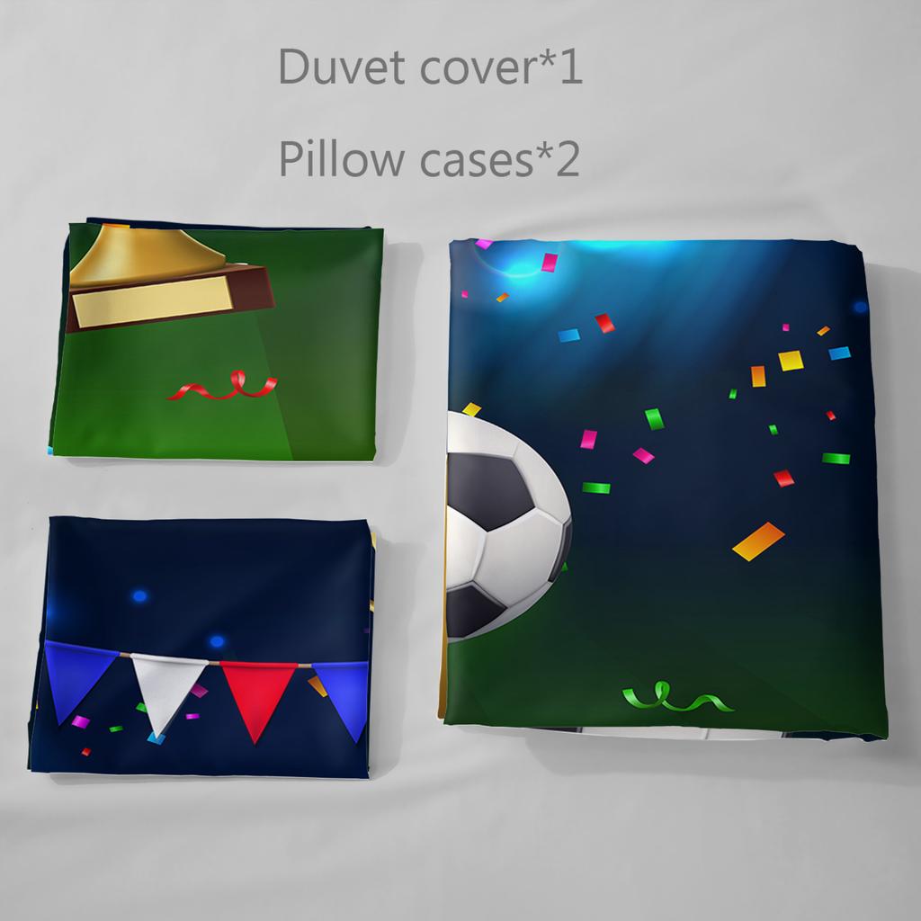 Set de lenjerie de pat cu trei piese Cupa Mondială de Fotbal, imprimare digitală