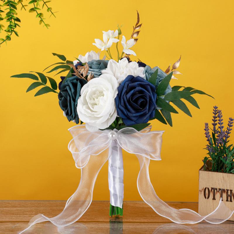Two-Tone Forest Style Artificial Rose Bridal Bouquet