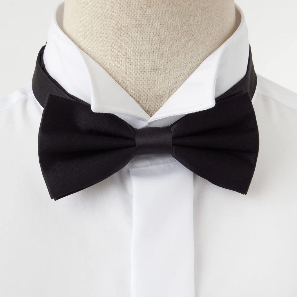 [Ojie] Bow Tie, 100% Silk, Solid Color, Formal, Wedding, Reception, Ceremonial Occasions, Party, Tuxedo, Black