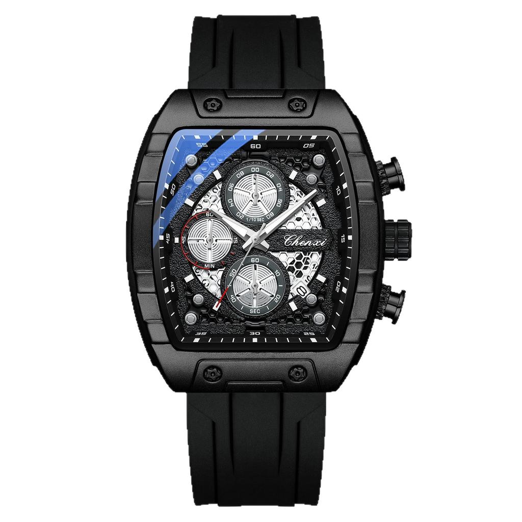 Watch Men's Watch Multifunctional Watch Silicone Strap Sports Wind Waterproof Six-Pin Calendar Quartz Watch